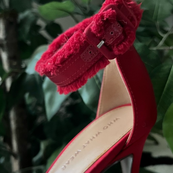 Who What Wear Scarlet Satin Fringe Heels - Picture 6 of 8